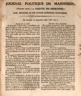 Journal politique de Mannheim (Gazette des Deux-Ponts) Freitag 26. September 1800