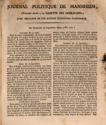 Journal politique de Mannheim (Gazette des Deux-Ponts) Sonntag 28. September 1800