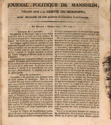 Journal politique de Mannheim (Gazette des Deux-Ponts) Mittwoch 1. Oktober 1800