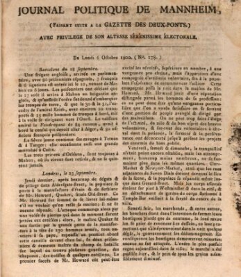 Journal politique de Mannheim (Gazette des Deux-Ponts) Montag 6. Oktober 1800