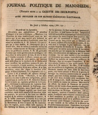 Journal politique de Mannheim (Gazette des Deux-Ponts) Donnerstag 9. Oktober 1800