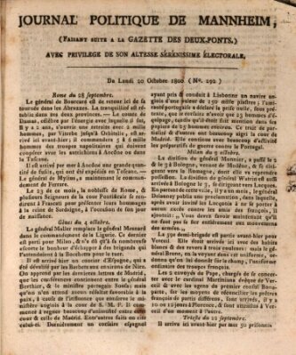 Journal politique de Mannheim (Gazette des Deux-Ponts) Montag 20. Oktober 1800