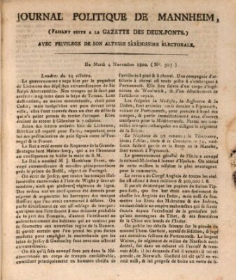 Journal politique de Mannheim (Gazette des Deux-Ponts) Dienstag 4. November 1800