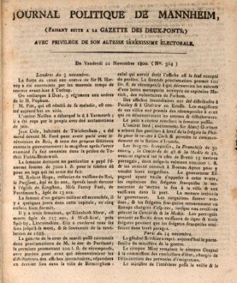 Journal politique de Mannheim (Gazette des Deux-Ponts) Freitag 21. November 1800