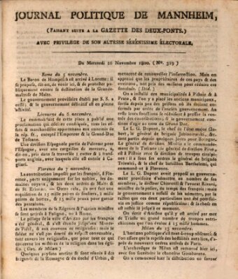 Journal politique de Mannheim (Gazette des Deux-Ponts) Mittwoch 26. November 1800