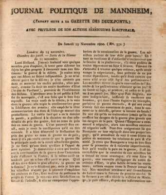 Journal politique de Mannheim (Gazette des Deux-Ponts) Samstag 29. November 1800