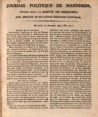 Journal politique de Mannheim (Gazette des Deux-Ponts) Montag 1. Dezember 1800