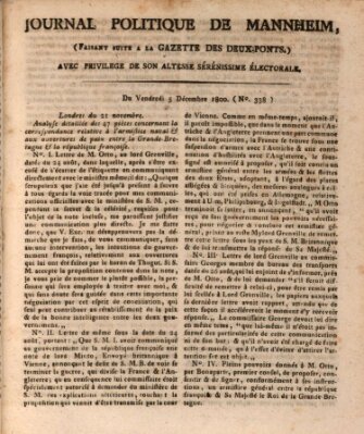 Journal politique de Mannheim (Gazette des Deux-Ponts) Freitag 5. Dezember 1800