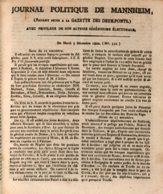 Journal politique de Mannheim (Gazette des Deux-Ponts) Dienstag 9. Dezember 1800