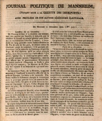 Journal politique de Mannheim (Gazette des Deux-Ponts) Mittwoch 10. Dezember 1800