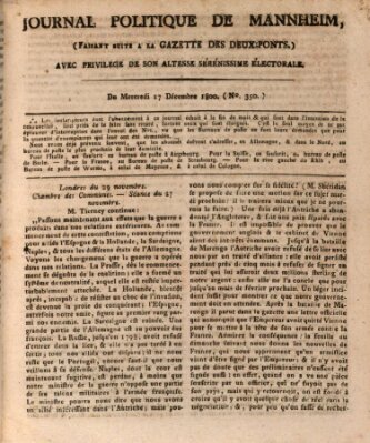 Journal politique de Mannheim (Gazette des Deux-Ponts) Mittwoch 17. Dezember 1800