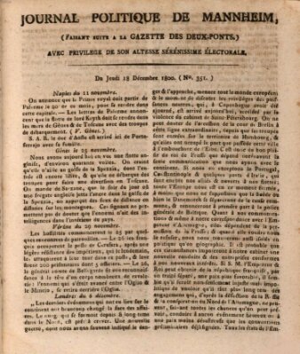 Journal politique de Mannheim (Gazette des Deux-Ponts) Donnerstag 18. Dezember 1800