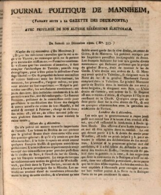 Journal politique de Mannheim (Gazette des Deux-Ponts) Samstag 20. Dezember 1800