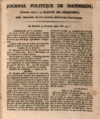 Journal politique de Mannheim (Gazette des Deux-Ponts) Mittwoch 24. Dezember 1800