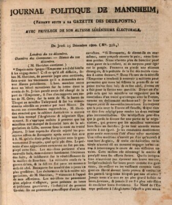 Journal politique de Mannheim (Gazette des Deux-Ponts) Donnerstag 25. Dezember 1800