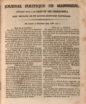 Journal politique de Mannheim (Gazette des Deux-Ponts) Samstag 27. Dezember 1800