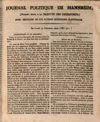 Journal politique de Mannheim (Gazette des Deux-Ponts) Montag 29. Dezember 1800