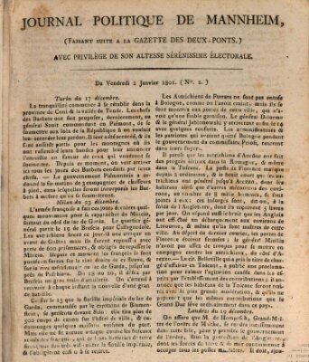 Journal politique de Mannheim (Gazette des Deux-Ponts) Freitag 2. Januar 1801