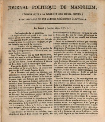 Journal politique de Mannheim (Gazette des Deux-Ponts) Samstag 3. Januar 1801