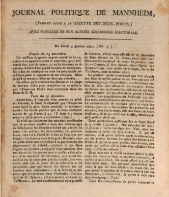 Journal politique de Mannheim (Gazette des Deux-Ponts) Montag 5. Januar 1801