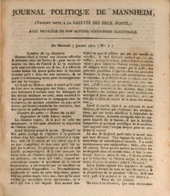 Journal politique de Mannheim (Gazette des Deux-Ponts) Mittwoch 7. Januar 1801