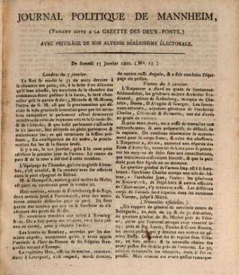 Journal politique de Mannheim (Gazette des Deux-Ponts) Samstag 17. Januar 1801