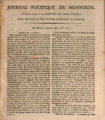 Journal politique de Mannheim (Gazette des Deux-Ponts) Dienstag 20. Januar 1801