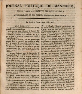 Journal politique de Mannheim (Gazette des Deux-Ponts) Dienstag 3. Februar 1801