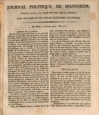 Journal politique de Mannheim (Gazette des Deux-Ponts) Dienstag 10. Februar 1801