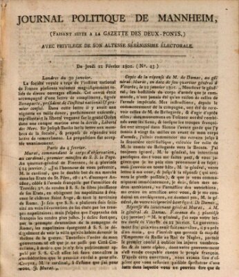 Journal politique de Mannheim (Gazette des Deux-Ponts) Donnerstag 12. Februar 1801