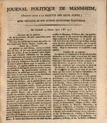 Journal politique de Mannheim (Gazette des Deux-Ponts) Freitag 13. Februar 1801