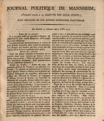 Journal politique de Mannheim (Gazette des Deux-Ponts) Samstag 14. Februar 1801