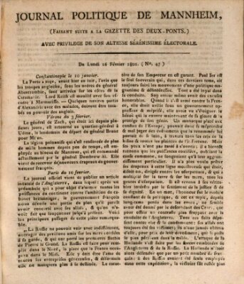 Journal politique de Mannheim (Gazette des Deux-Ponts) Montag 16. Februar 1801