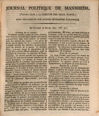 Journal politique de Mannheim (Gazette des Deux-Ponts) Mittwoch 18. Februar 1801