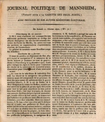 Journal politique de Mannheim (Gazette des Deux-Ponts) Samstag 21. Februar 1801