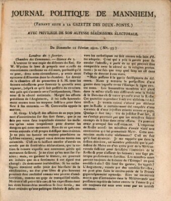 Journal politique de Mannheim (Gazette des Deux-Ponts) Sonntag 22. Februar 1801