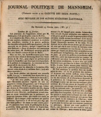 Journal politique de Mannheim (Gazette des Deux-Ponts) Mittwoch 25. Februar 1801