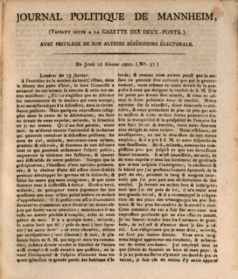 Journal politique de Mannheim (Gazette des Deux-Ponts) Donnerstag 26. Februar 1801