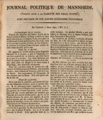 Journal politique de Mannheim (Gazette des Deux-Ponts) Freitag 6. März 1801