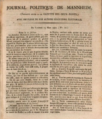 Journal politique de Mannheim (Gazette des Deux-Ponts) Freitag 13. März 1801