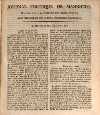 Journal politique de Mannheim (Gazette des Deux-Ponts) Mittwoch 18. März 1801