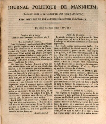 Journal politique de Mannheim (Gazette des Deux-Ponts) Montag 23. März 1801