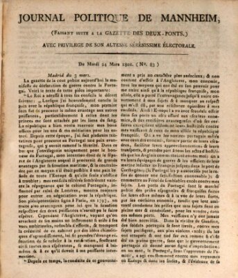 Journal politique de Mannheim (Gazette des Deux-Ponts) Dienstag 24. März 1801