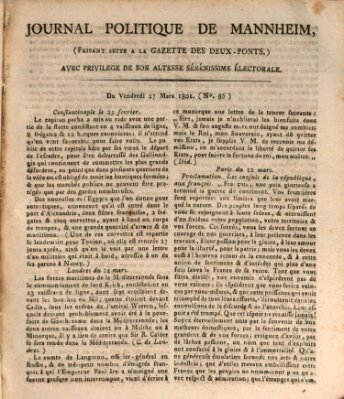 Journal politique de Mannheim (Gazette des Deux-Ponts) Freitag 27. März 1801