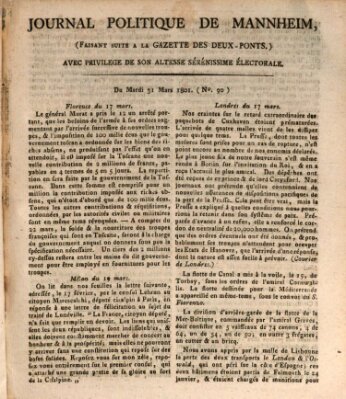 Journal politique de Mannheim (Gazette des Deux-Ponts) Dienstag 31. März 1801