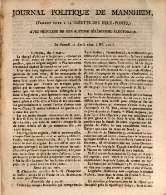 Journal politique de Mannheim (Gazette des Deux-Ponts) Samstag 11. April 1801