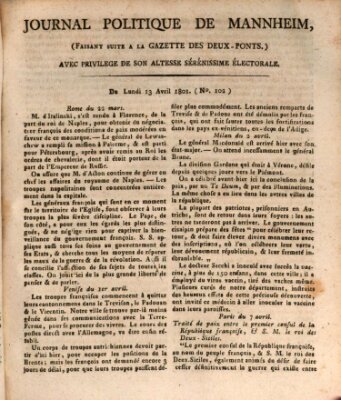 Journal politique de Mannheim (Gazette des Deux-Ponts) Montag 13. April 1801