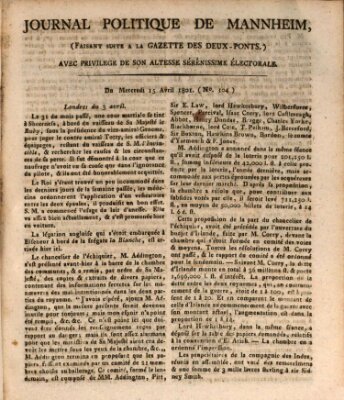 Journal politique de Mannheim (Gazette des Deux-Ponts) Mittwoch 15. April 1801