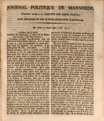 Journal politique de Mannheim (Gazette des Deux-Ponts) Donnerstag 16. April 1801