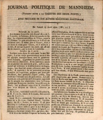 Journal politique de Mannheim (Gazette des Deux-Ponts) Samstag 18. April 1801